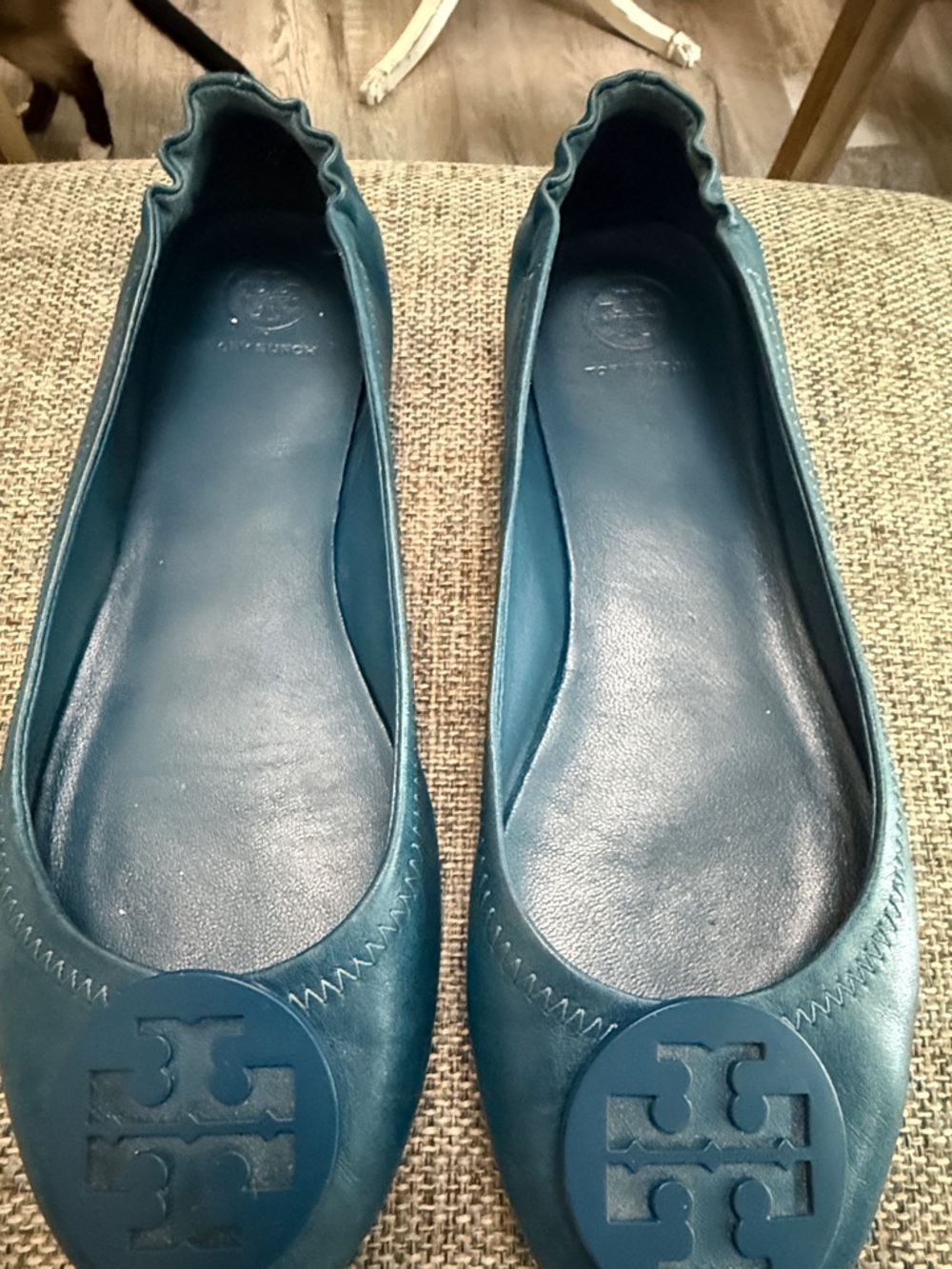 Tory Burch blue Leather Logo Ballet Flats